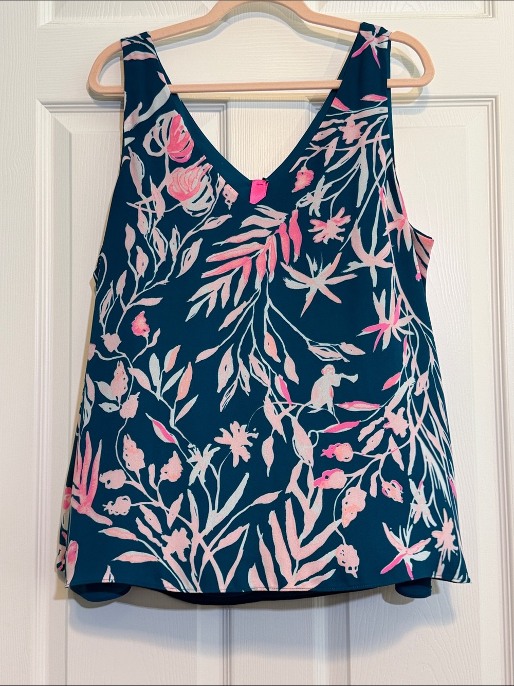 Lilly Pulitzer Teal Reversible Tank with Pink & Light Blue Floral Print